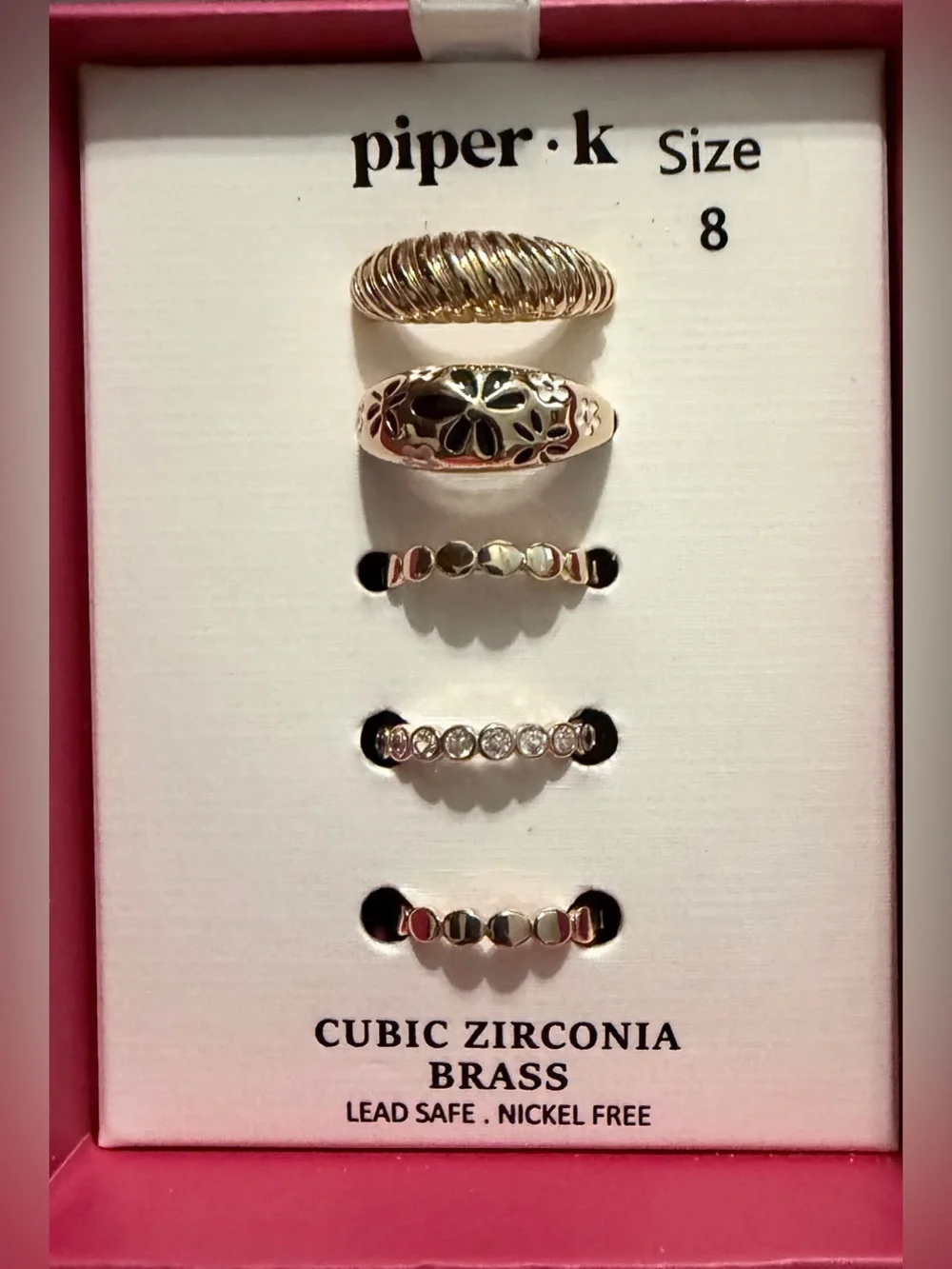 New! Piper·k Gold-Tone Women's 5-Piece Ring Set (Size 8)